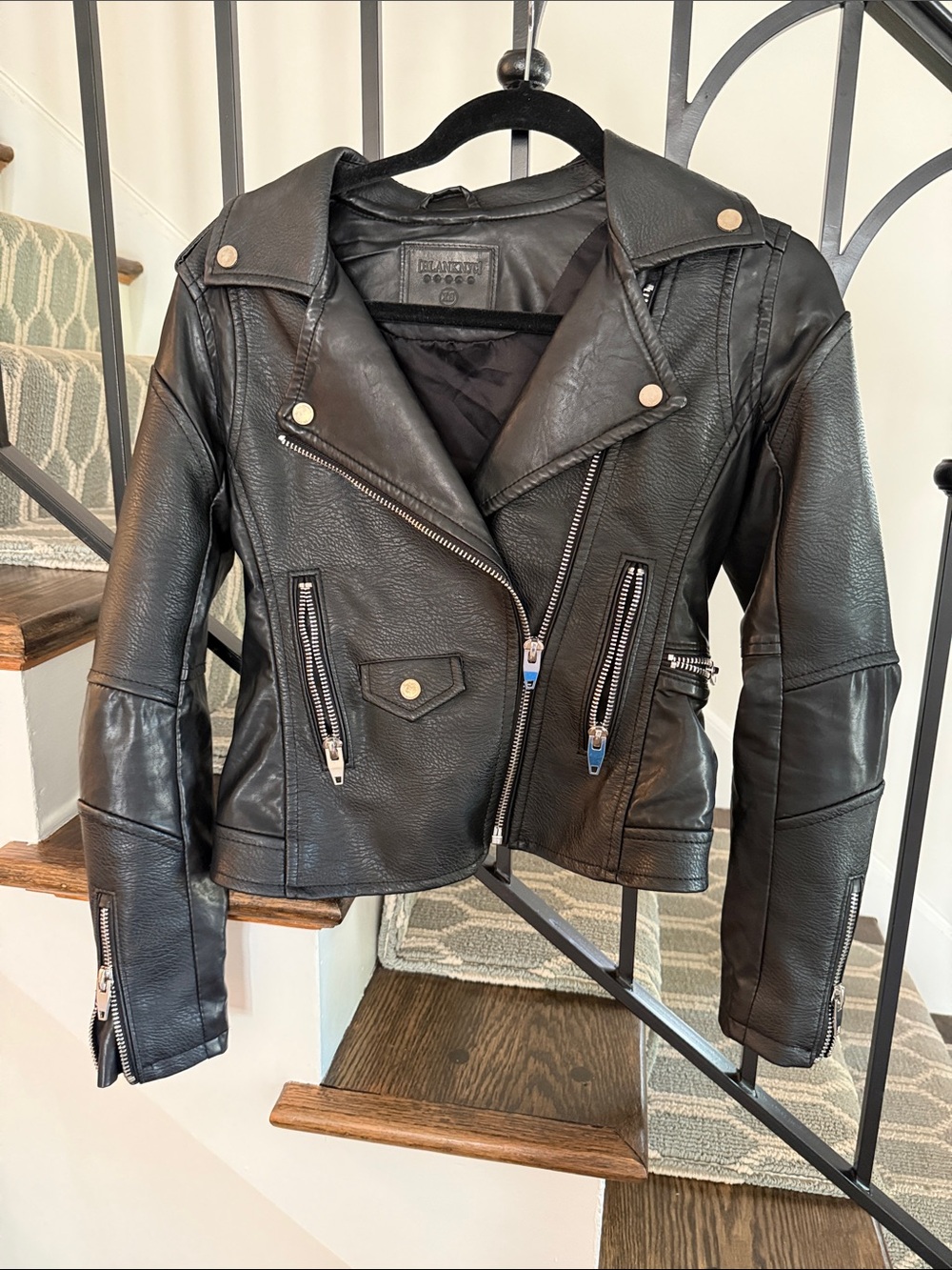 Black Vegan Leather Moto Jacket - Women